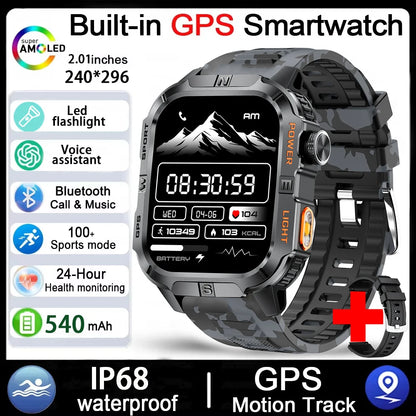 2026 New Outdoor Military Men's Smartwatch Is Equipped With GPS LED Lighting, A Compass, Wireless Communication, IP68 Waterproof