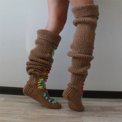 2025 New Womens Autumn Winter Thigh Socks Extra Long Ethnic Crochet Knit Stockings Over Knee Socks Hot Sale