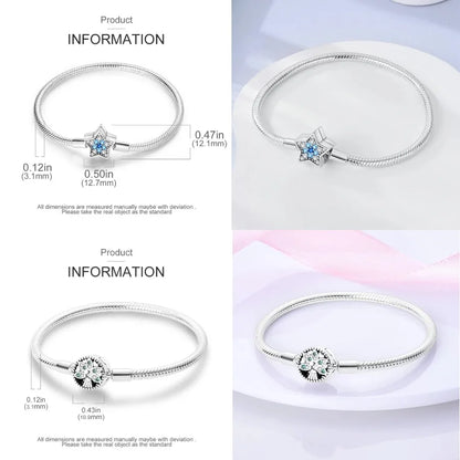 Silver 925 Bracelet Original Bracelets Colorful Zircon Heart Flower Cat Snake Chain For DIY Charms 17-20CM Luxury Jewelry Gifts