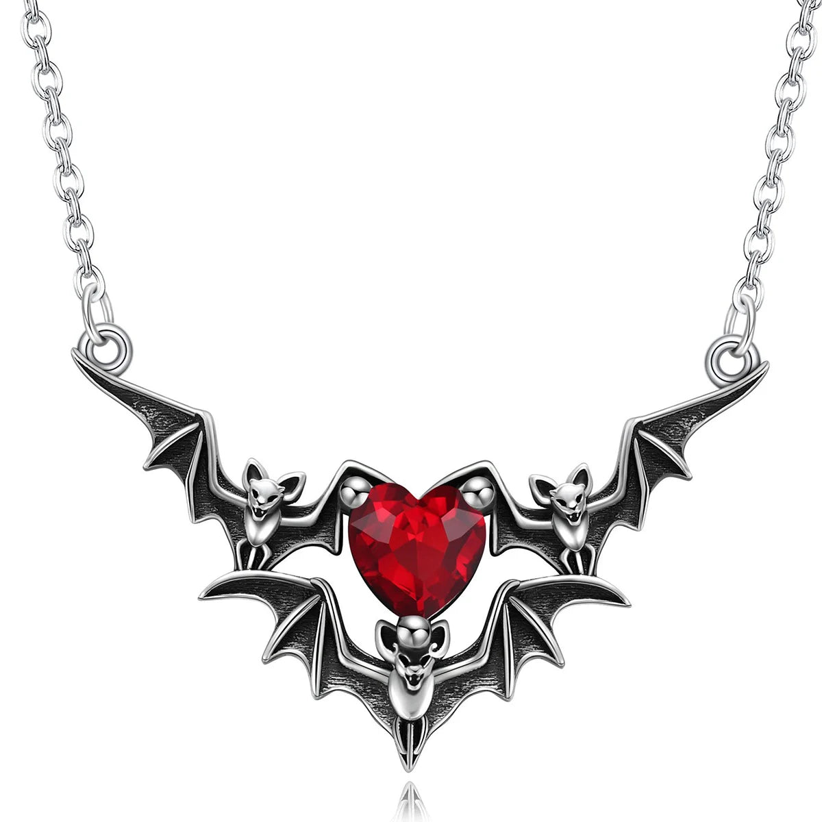 Gothic Punk Bat Wings and Heart-Shaped Resin Pendant Necklace - Dark Fantasy Style Alloy Chain, Halloween Gift for Women, Casual Fashion Accessories