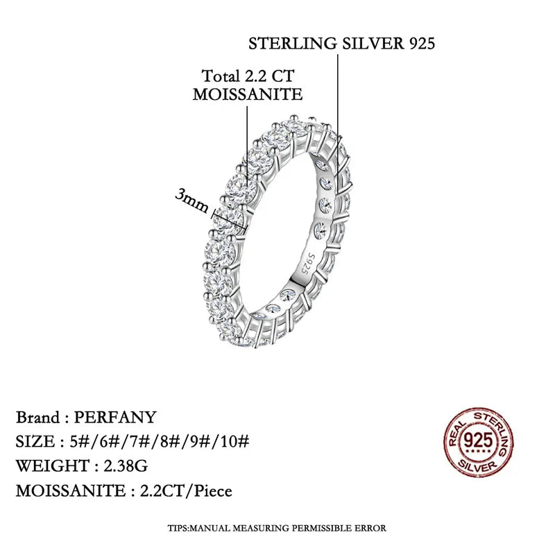 PERFANY 3mm Full Moissanite Ring for Women S925 Pure Silver Eternal Diamond Stackable Engagement Ring Fashion Luxury Jewelry