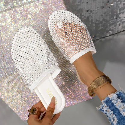 Women Slippers Summer Sexy Mesh Indoor Home Sandals Square Toe Female Flat Slippers Outdoor Clogs Beach Slippers Slides Women