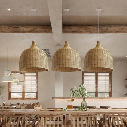 JOYINLED 26/30/35/45cm Natural Bamboo Handmade Pendant Lights Boho Rustic Ceiling Pendant Lamp Farmhouse Southeast Asian E26 E27