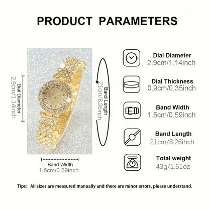 2pcs and 1pcs Elegant Crystal Watch Stainless Steel Fashion Simple Luxury Full Crystal Bracelet Quartz Watch