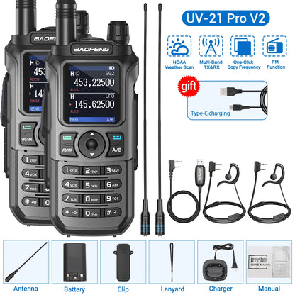 2PCS Baofeng UV-21 Pro Walkie Talkie Multi Band Wireless Copy Frequency Long Range 999CH AM High Power UV 5R K6 5RH Ham Radio