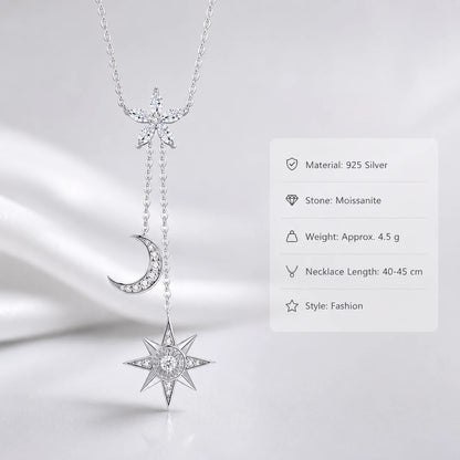 Moissanite Celestial Necklace for Women S925 Sterling Silver Star Moon Y Drop Lariat D Color VVS1 GRA Certified Fine Jewelry
