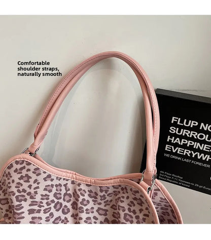 Brand Women's Shoulder Bag Y2k Fashion Sweet Polka Dot Handbag Korean Casual Versatile Leopard Print Brown Frosted Tote Bags