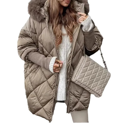 Hooded Cotton Winter Coat Women Street Fur Collar Overcoat Casual Thickened Zipper Warm Jacket Female Parka Tops Outerwear