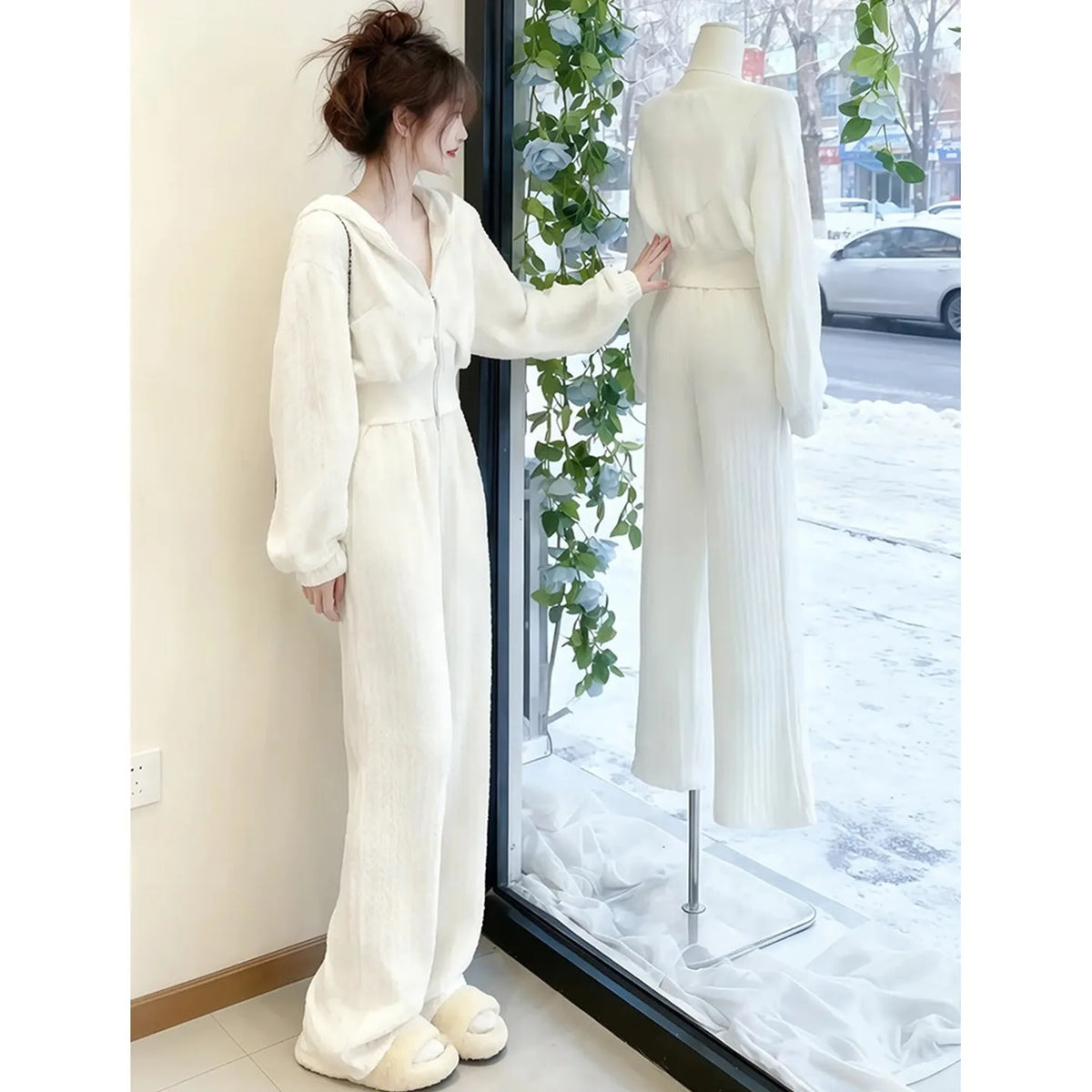 Spring Autumn New Hoodie Wide Leg Pants Two Piece Set Loose Slimming Casual Fashion Women's Trendy Outfit Korean Style