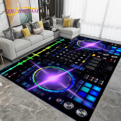 DJ Music Screen Area Rug, Creative Non-Slip Living Room Carpet, Modern Runner Floor Mat for Bedroom & Studio Decor, 1PC
