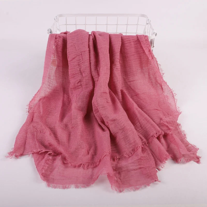 Ramadan Cotton Crinkle Headband Veil Scarves Women Solid Color  Head Wraps Long Scarves Turban Headband Muslim Fashion Headscarf