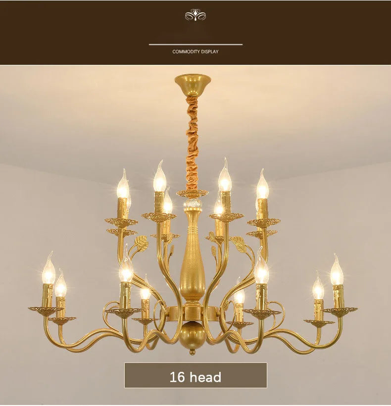 2022 modern black/gold wrought iron candle light retro Europe and America 6 12 16 lights chandelier dining room chandelier