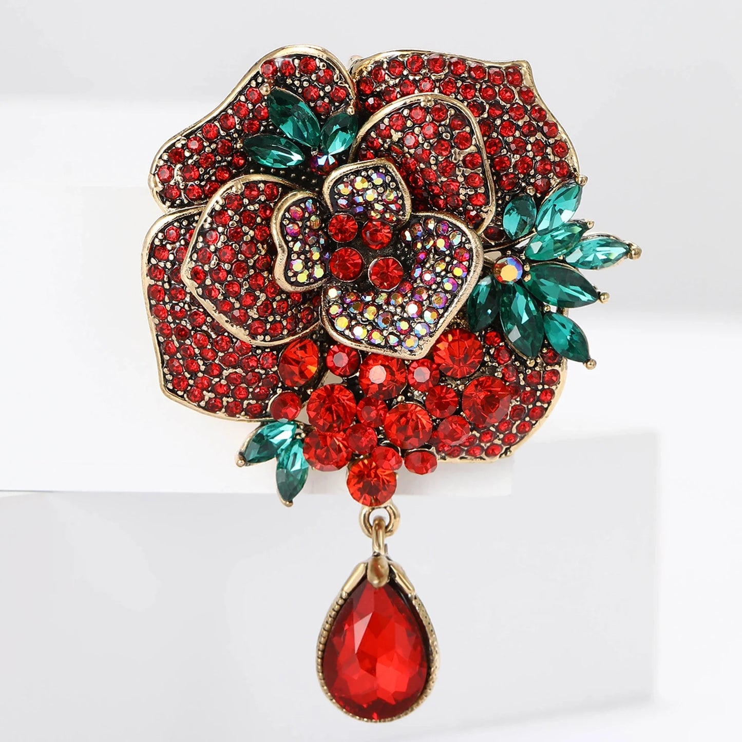 Rhinestone Heavy Pendant Flower Brooches for Women Unisex Glass Plant Pins Event Party Backpack Decoration Clothes Accessories