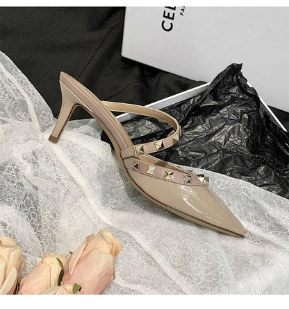 Heeled Sandals Summer Luxury Brand Rivets Women Slippers Fashion Leather Slingbacks Heels Slippers Designer Party Prom Shoes