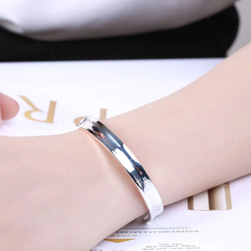 Trendy 925 Sterling Silver Big Bangles Bracelet Cute Charms for Women Lady Fashion Jewelry Adjustment Cuff Wedding Luxury