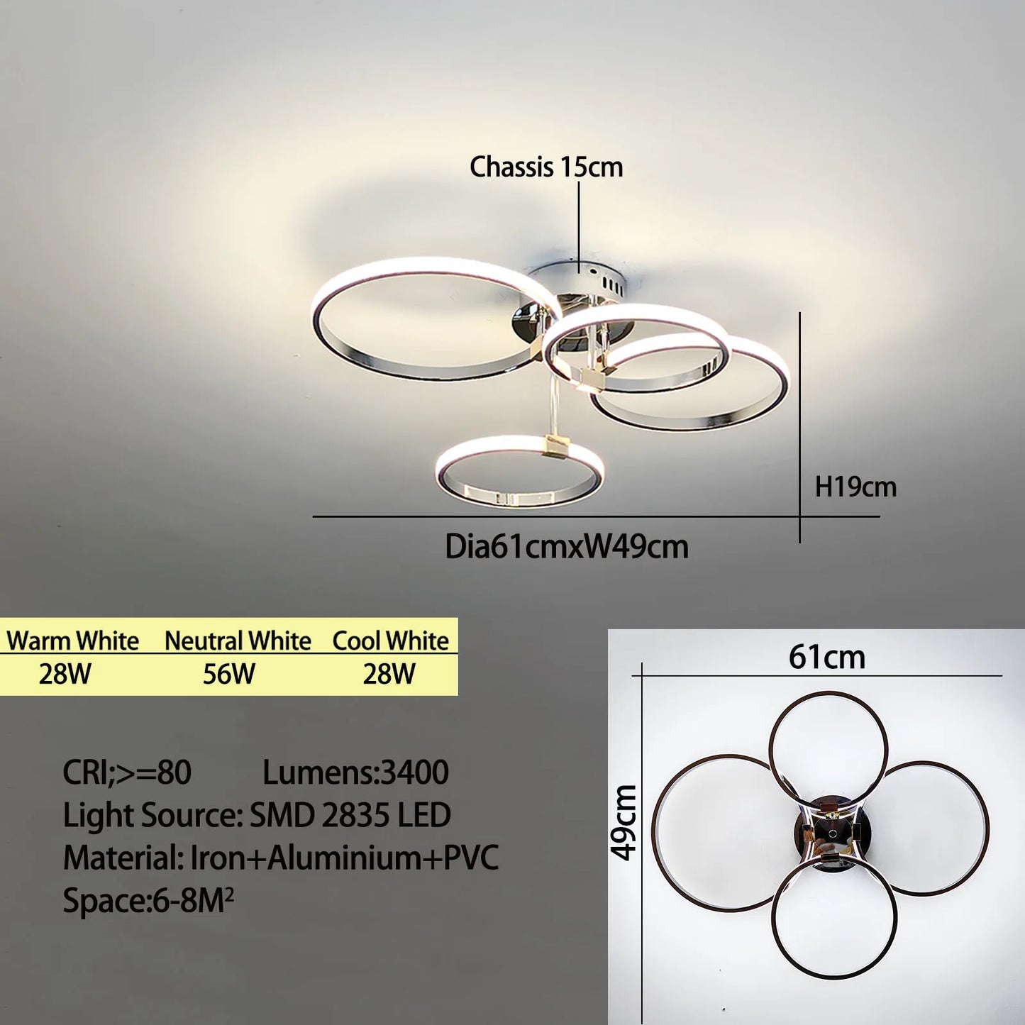 Modern LED Ceiling Chandelier for Living Bedroom,Round Dimmable Ceiling Lamp,Gold/Chrome/Black Bedroom Ceiling Light Fixture