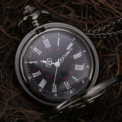 Vintage Steampunk Gift Necklace Pendant Black Roman Numerals Quartz Mens Pocket Watch with Chain for Boyfriend