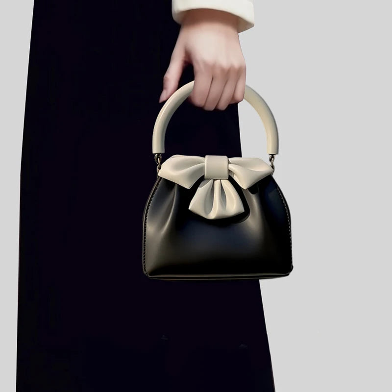 Handbag Textured Small Bag for Women 2026 New Arrival Spring and Summer Style Pleated Satchel Bag Contrast Colorbows Bucket Bag