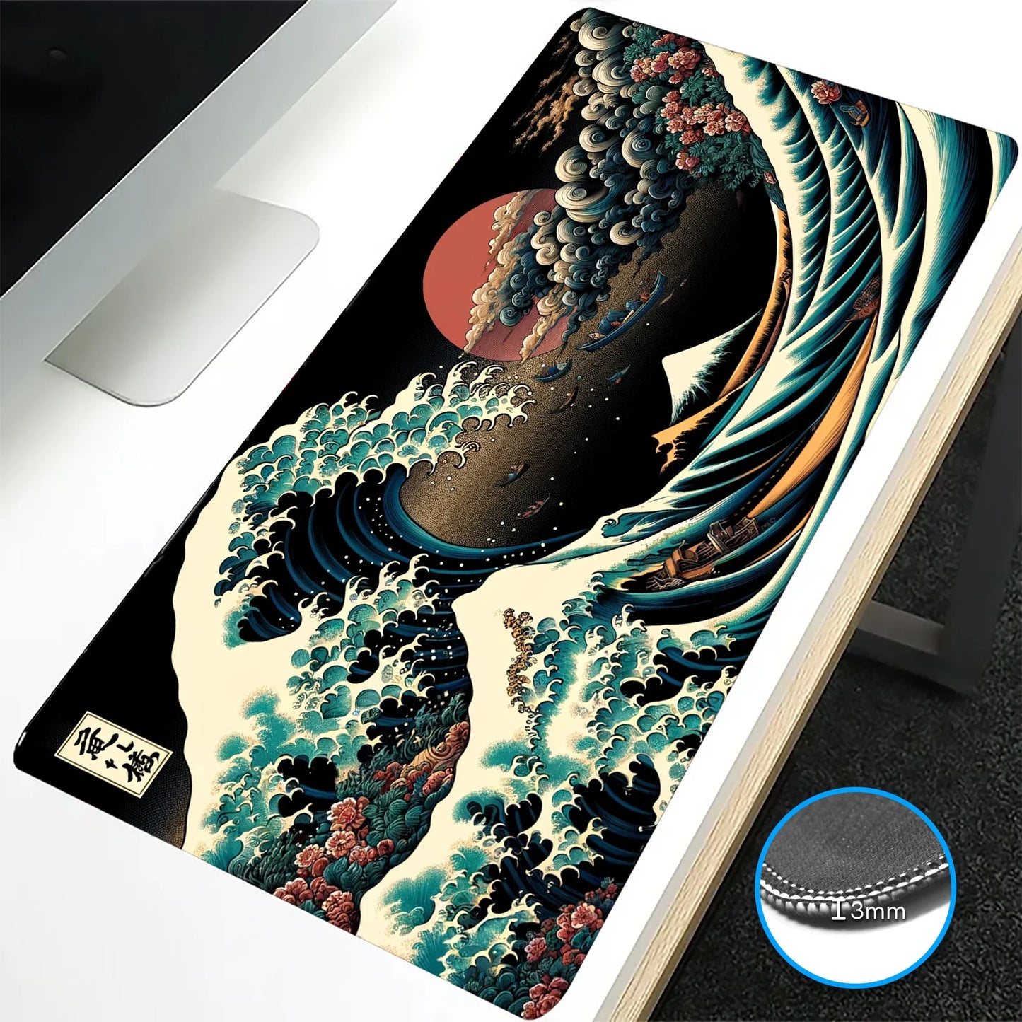 VIKAMA Large Mouse Pad Great Wave off Kanagawa Design Non-Slip Gaming Desk Mat for Office And Gaming Desktop Decoration