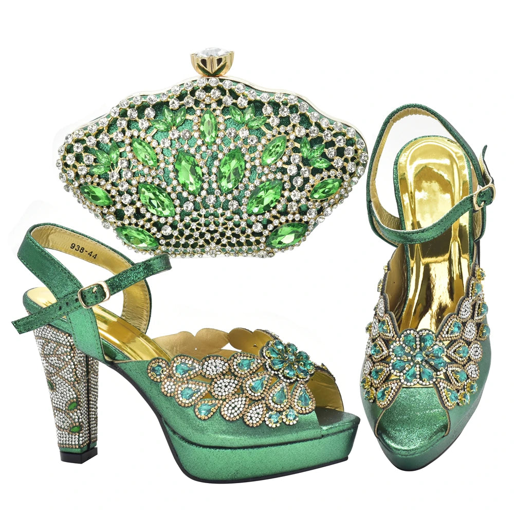 Fashion Italian Shoe and Bag Set for Party In Women Afrcan Party Shoes with Bag Set with Rhinetsone Luxury Shoes Women Designers