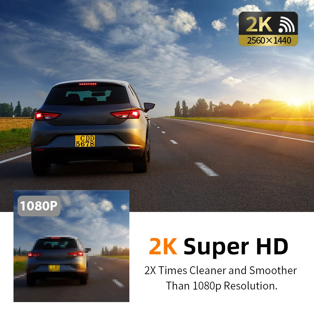 KAWA Dash Cam D6 1440P 2K Voice Control Dash Cam 360 Rotation 24-hour Parking Monitoring Supercapacitor Night Vision Car DVR WIFI High Temperature Resistance