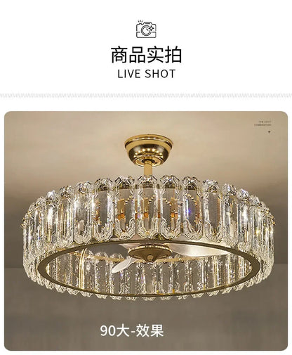 Nordic Luxury Crystal Ceiling Fan Light Modern Minimalist Dining Room Hotel Pendant Lights Living Room Bedroom Silent Fan lamp