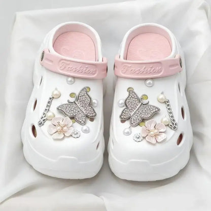 Luxury DIY Pearl Chain Non Slip Clogs Women Summer 2026 Comfort Platform Slip On Sandals EVA Thick Bottom Outdoor Slippers Shoes