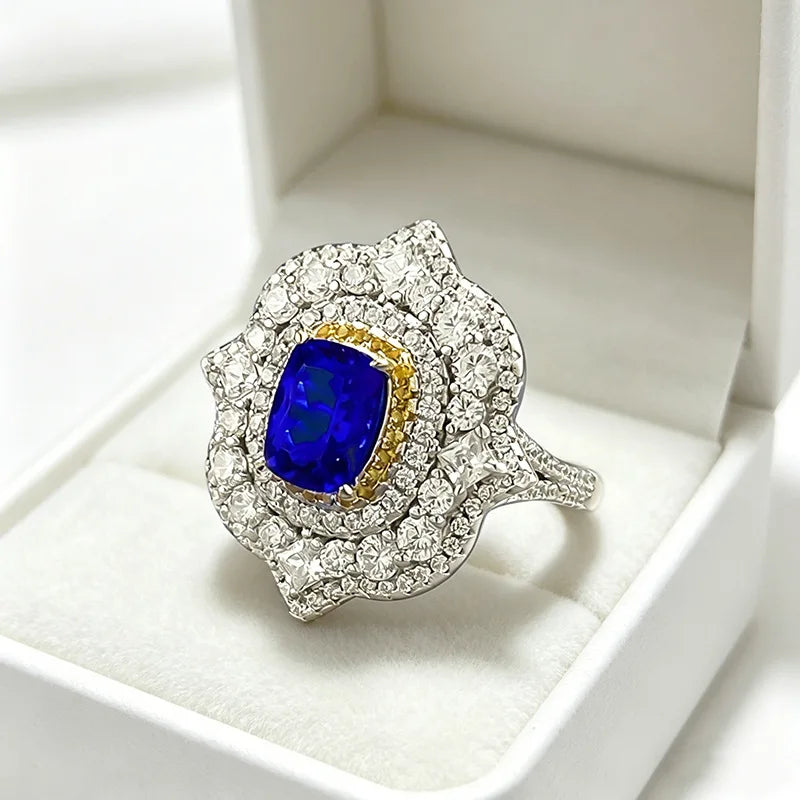 Luxury 18K Solid Platinum PT950 certifid new 6*8mm fat square blue demon cultivation ring high-end jewelry