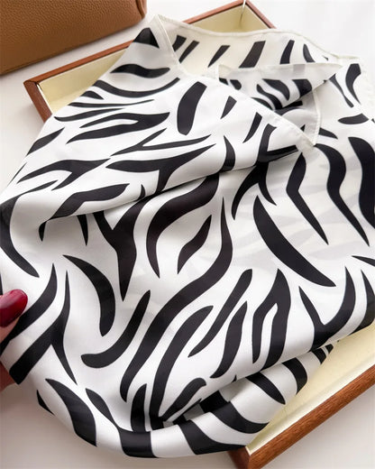 70*70cm Zebra Stripes Print Head Scarf for Women Silk Square Scarves Foulard Bandana Fashion Decorate Hijab Female Neckerchief