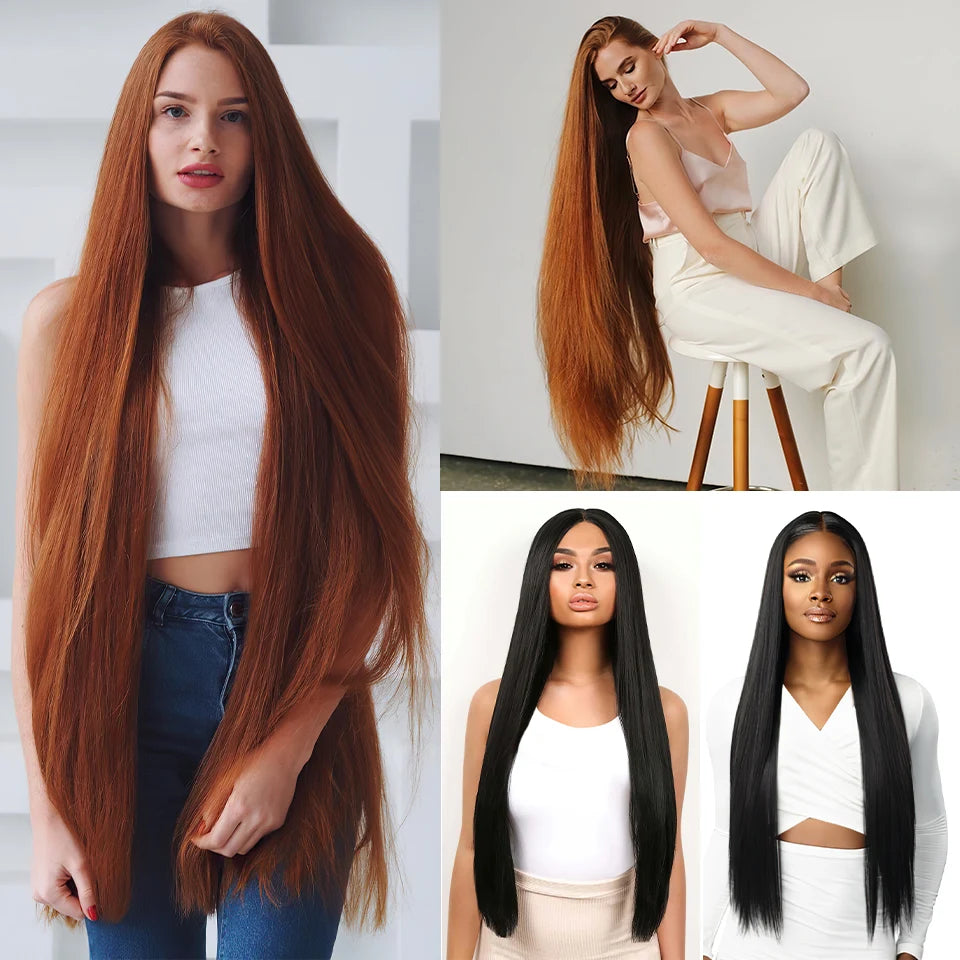 40 Inch Synthetic Lace Front Wigs For African Women T Part Lace High Temperature Fiber Straight Lace Wigs For Afro Female