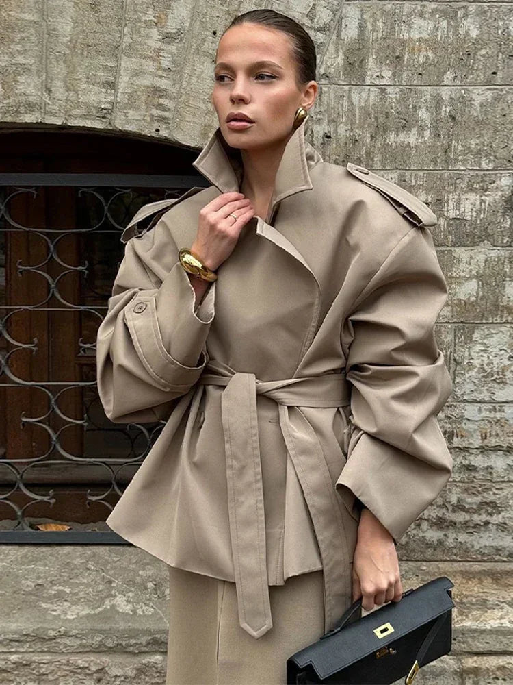 Black Stand Collar Trench Coat Women Casual Long Sleeve Single-breasted Loose Windbreaker 2026 Lady Autumn High Street Outwear