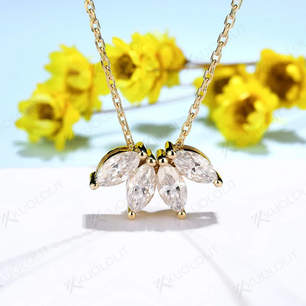 Kuololit 1CTW Marquise Cut Moissanite Necklaces for Women Solid 10K 14K 18K 925 Sliver Leaves Pendant with Chain for Engagement