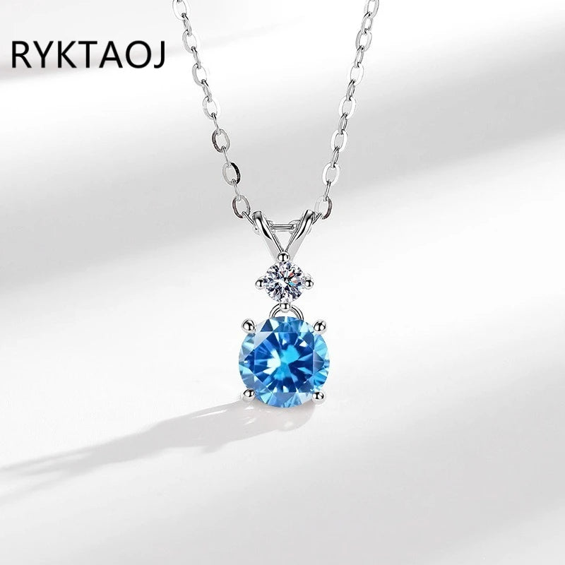 925 Sterling Silver Bowknot Moissanite Pendant Necklace for Women Round 2 Stone Solitaire Necklace Wedding Party Jewelry Gift