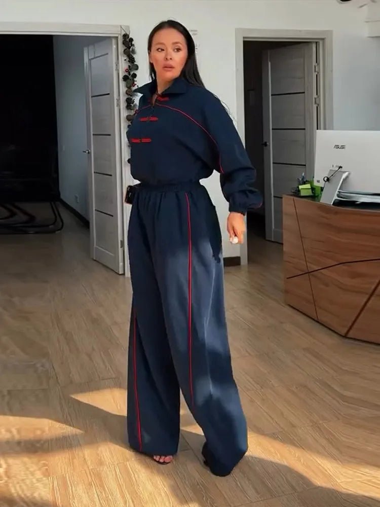 Casual Contrasted Color Women Jumpsuits Full Sleeve Stand Collar Waist-Closed Lady Rompers 2026 Autumn Winter Female Jumpsuit