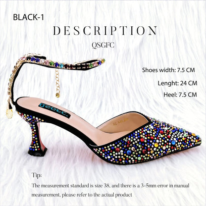 QSGFC Nigerian Popular Pointed Shoes And Bag Handle Soft Small Bag Anklet Design Mid-Heel Women's Shoes