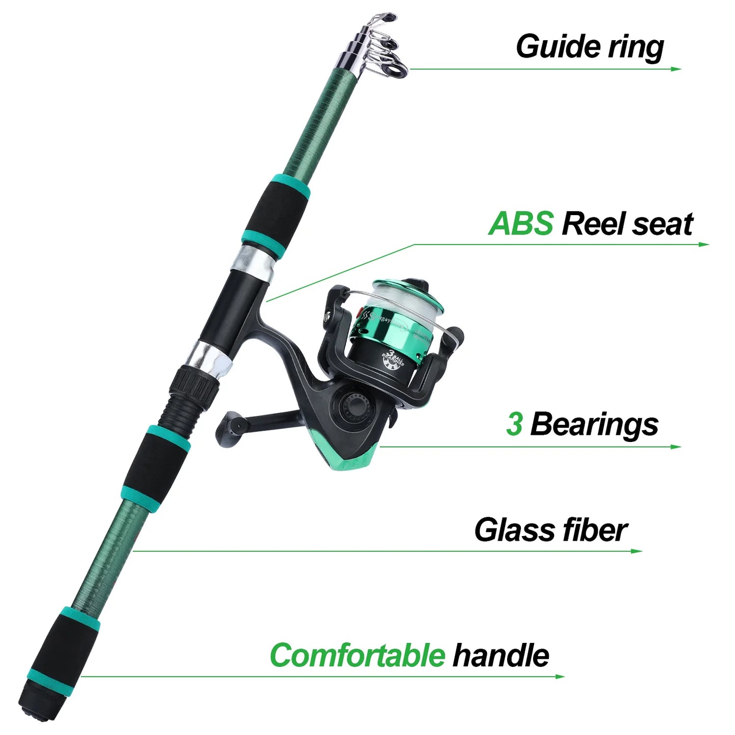 Sougayilang 1.8M Spinning Fishing Rod and Reel Combo 5.2:1 Telescopic Rod with 3BB Fishign Reel Max Drag 5kg Full Fishing Kit