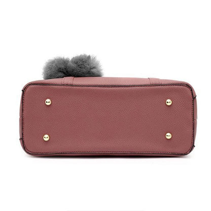 Women Fashion Hairball Shopper Totes Solid Color PU Leather Large Capacity Handbag Ladies Luxury Designer Crossbody Shoulder Bag
