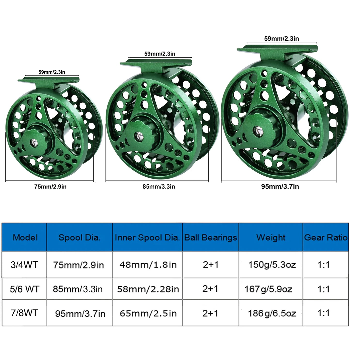 Fly Fishing Reel Aluminum Alloy 3/4 5/6 7/8 WT 2+1BB Interchangeable For Saltwater And Freshwater Fly Wheel Fishing Accessories