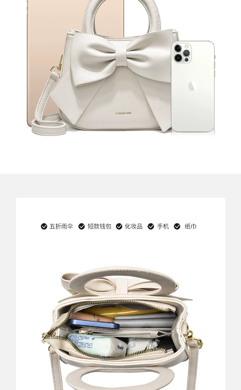 New Fashion Casual Handbags for Women Cute Bow Black White Blue PU Handbags Trendy Daily Shoulder Underarm Bags Bolsa Feminina
