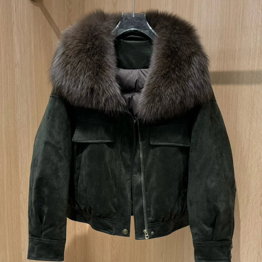 Women's Winter Genuine Fur Coat Cold Weather with Big Collar Mink Coat Thermal Outerwear for Casual City Fashion Wear Windproof
