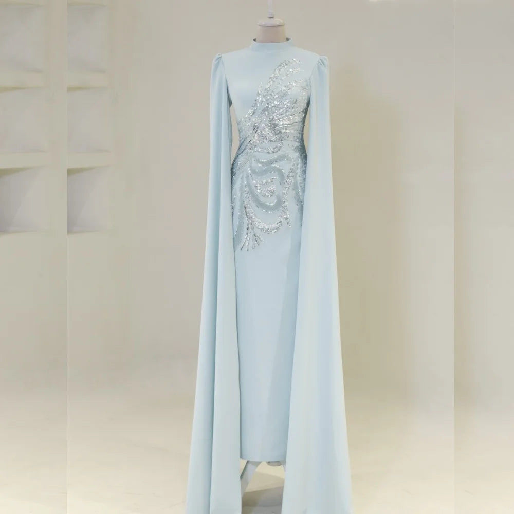 Customized Modern Style Jersey Sequined Straight High Collar Midi Dresses Bespoke Occasion Exquisite