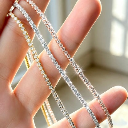 COSYA 2mm Moissanite Tennis Necklace for Women 100% S925 Silver 18K Rose Gold Plated Sparkling Choker Chain Fine Party Jewelry