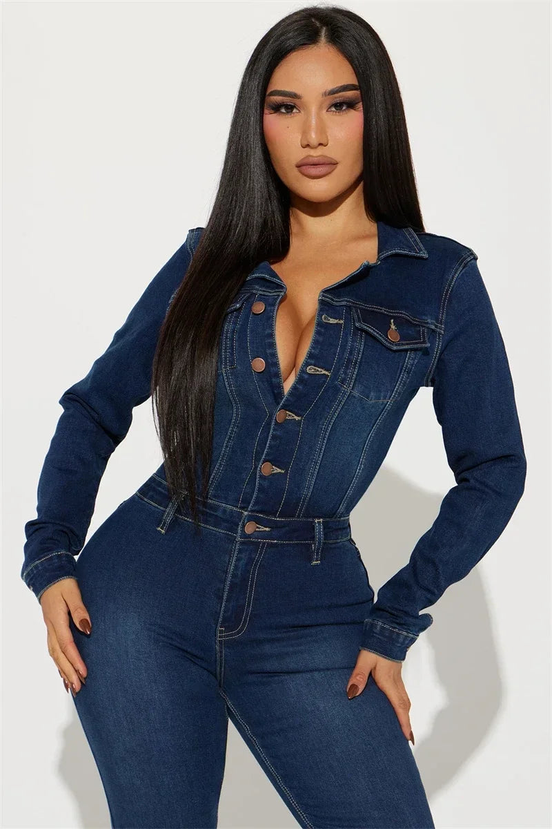 Streetwear Jeans Jumpsuits Autumn Clothes Women 2024 Full Sleeve Flare Pants Denim  Rompers Playsuits One Pieces Overalls Outfit