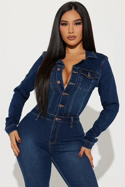 Streetwear Jeans Jumpsuits Autumn Clothes Women 2024 Full Sleeve Flare Pants Denim  Rompers Playsuits One Pieces Overalls Outfit