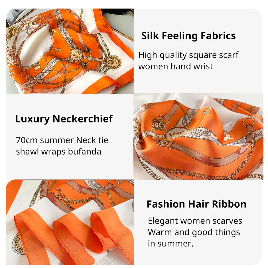 1pcs 70cm Roman Chain Silk Scarf for Women Simulated Silk Geometric Round Fashion Versatile Headwear Clothing Square Scarf