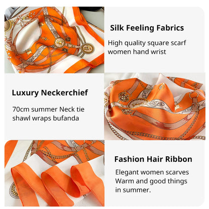 1pcs 70cm Roman Chain Silk Scarf for Women Simulated Silk Geometric Round Fashion Versatile Headwear Clothing Square Scarf