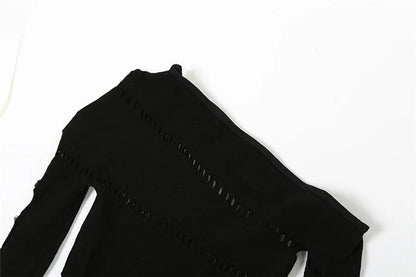 Black Night Party Lace Jumpsuits Woman Long Sleeve Skew Collar Hollow Out Patchwork Skinny One Pieces Rompers Womens Jumpsuit