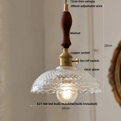 IWHD Home Decor LED Pendant Lights Kitchen Restaurant Copper Socket Flower Green Glass  Nordic Modern Walnut Wood Hanging Lamp