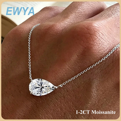 EWYA Pear Cut 1/2CT Solitaire Moissanite Pendant Necklace Woman Man 925 Silver Waterdrop Lab Diamond Gra Certified Neck Chain