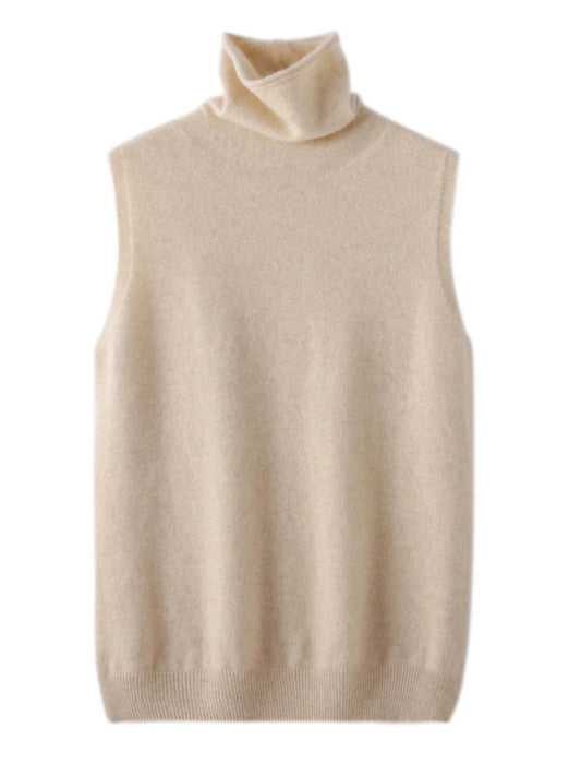 Women Autumn Winter Sleeveless Turtleneck Pullover Vest 100% Merino Wool Sweater Basic Soft Knitted Waistcoat Korean Style Top